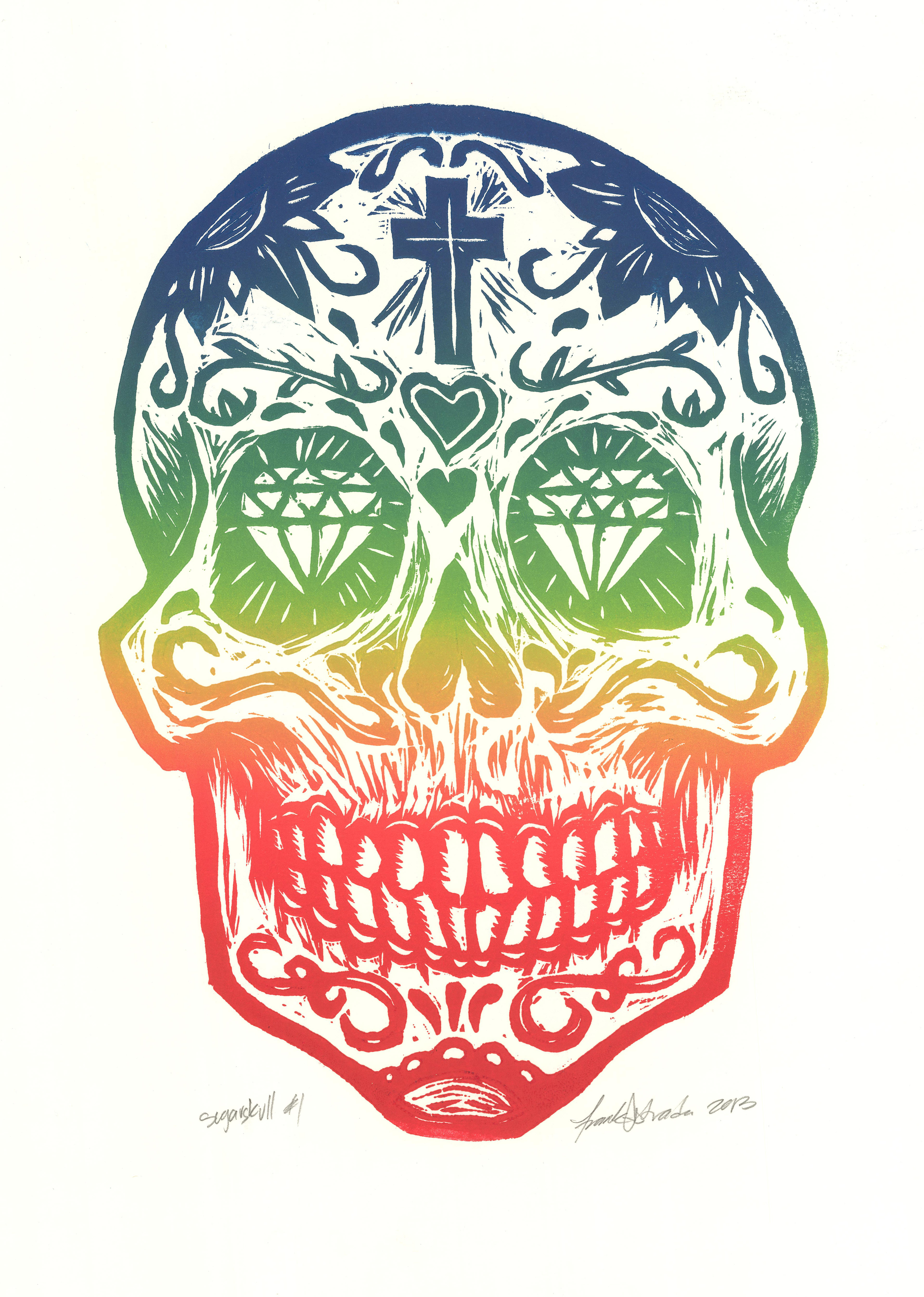 Sugar Skull (Woodcut w/Rainbow Roll)