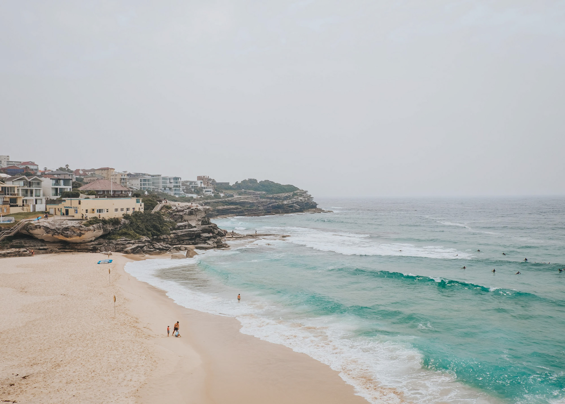 Bronte beach with surfers in the waves