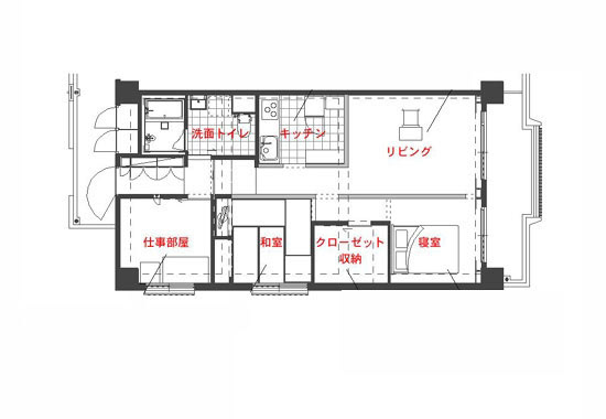 平面図 細かく仕切る事で変化を感じます。