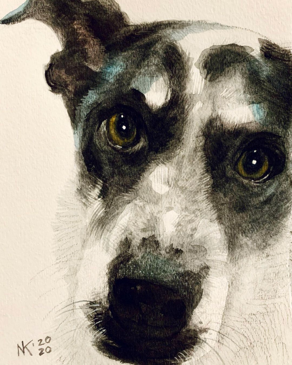 N. Kramskaya, 'CC' 2020 watercolor pet dog custom portrait