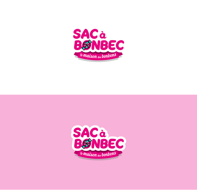 logo, bloc marque pour Sac à Bonbec. logo rose et gourmand, fun et pop, branding, vendée, montaigu, les herbiers, la maison des bonbons