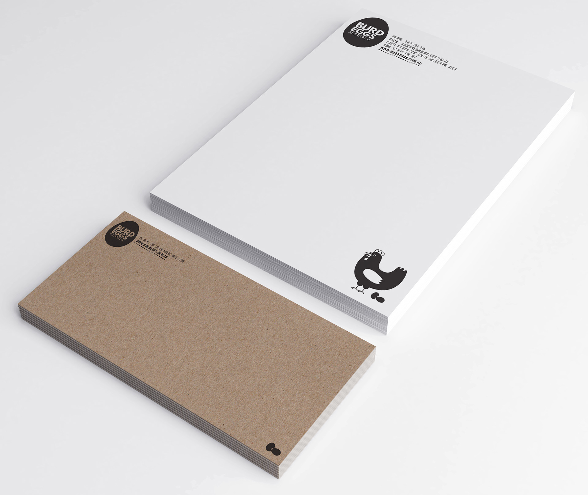 Letterhead and envleope design for free range egg business.
