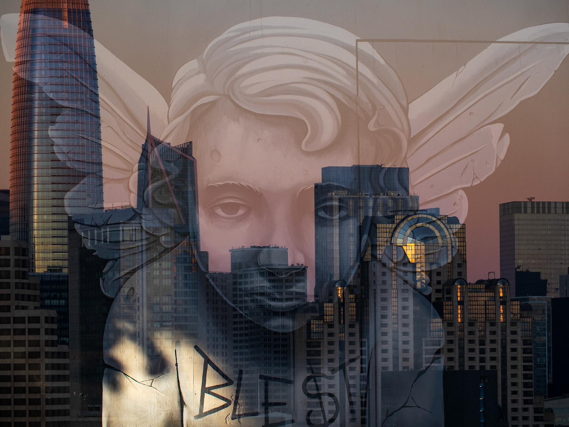 'End of an Era', 10/19/20. The sun no longer shines brightly on SF and the lights are off. Street art by Monty Guy.