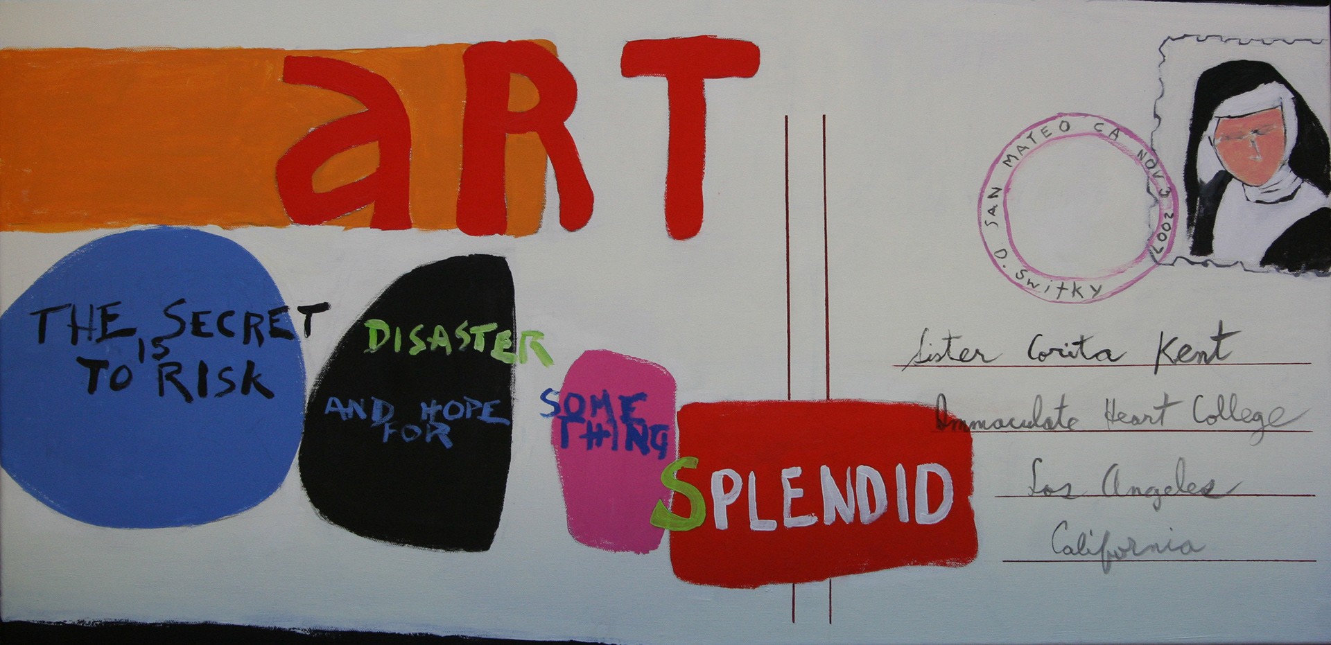 Postcard to Sister Corita Kent | Acrylic on canvas | 18x36" | $1750 