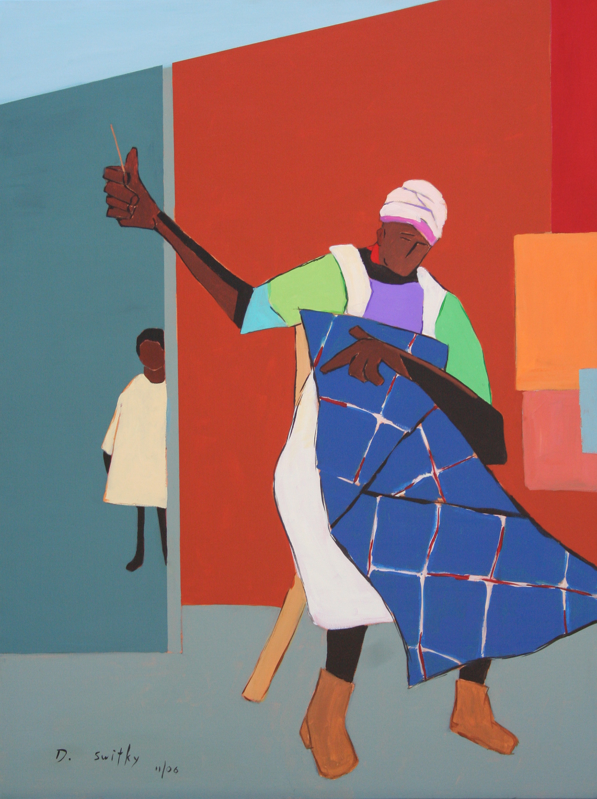 Quilter and Daughter (Blue Quilt) | Acrylic on canvas | 40x30" | NFS