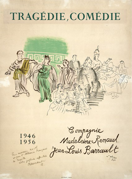 Affiche de la compagnie Renaud-Barrault : lithographie de Raoul Dufy, dédicacée par Jean-Louis Barrault pour l’Alliance française de Bogota, 1956.
