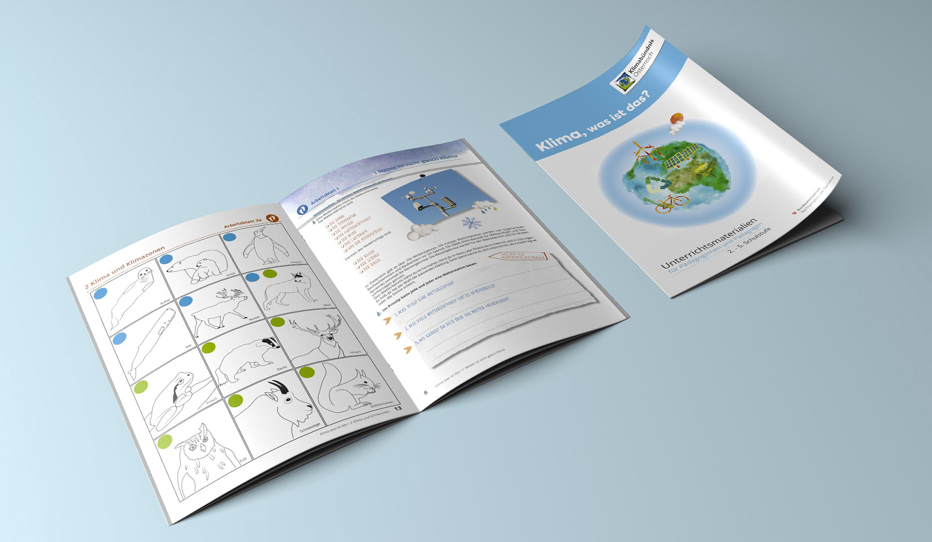 Unterrichtsmaterialien für Klimabündnis Österreich, 68 Seiten Broschüre, Layout und Illustrationen