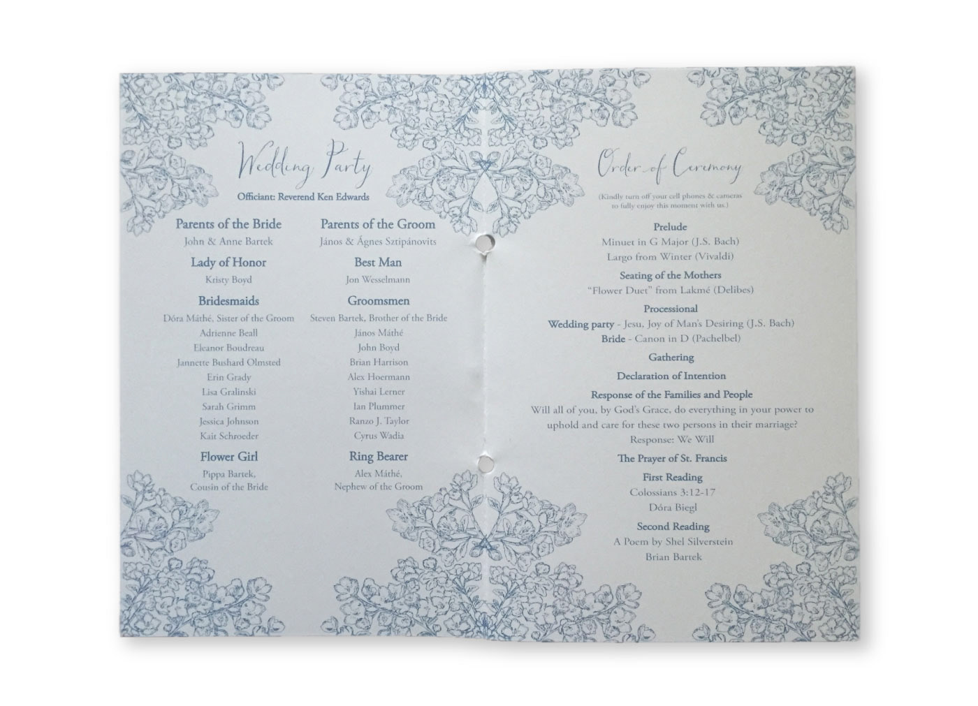 Wedding Programs Wedding Party and Order of Ceremony with Hand Drawn Floral Illustrations Copyright 2016-2018 Cityscape Creative