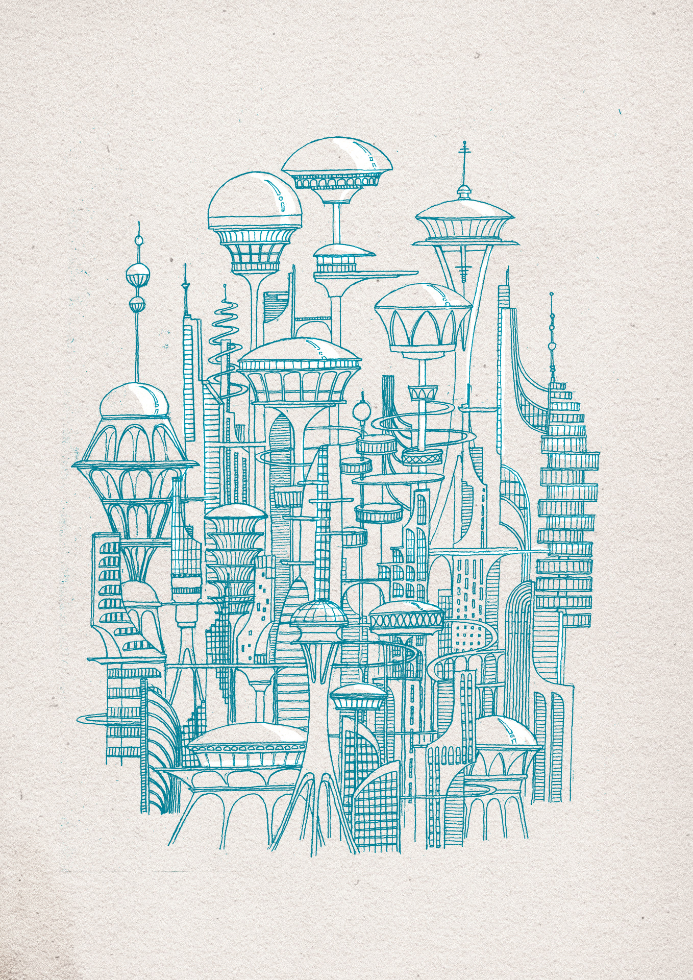 city illustration from Children's Book Draw Me a Kingdom by David Fleck