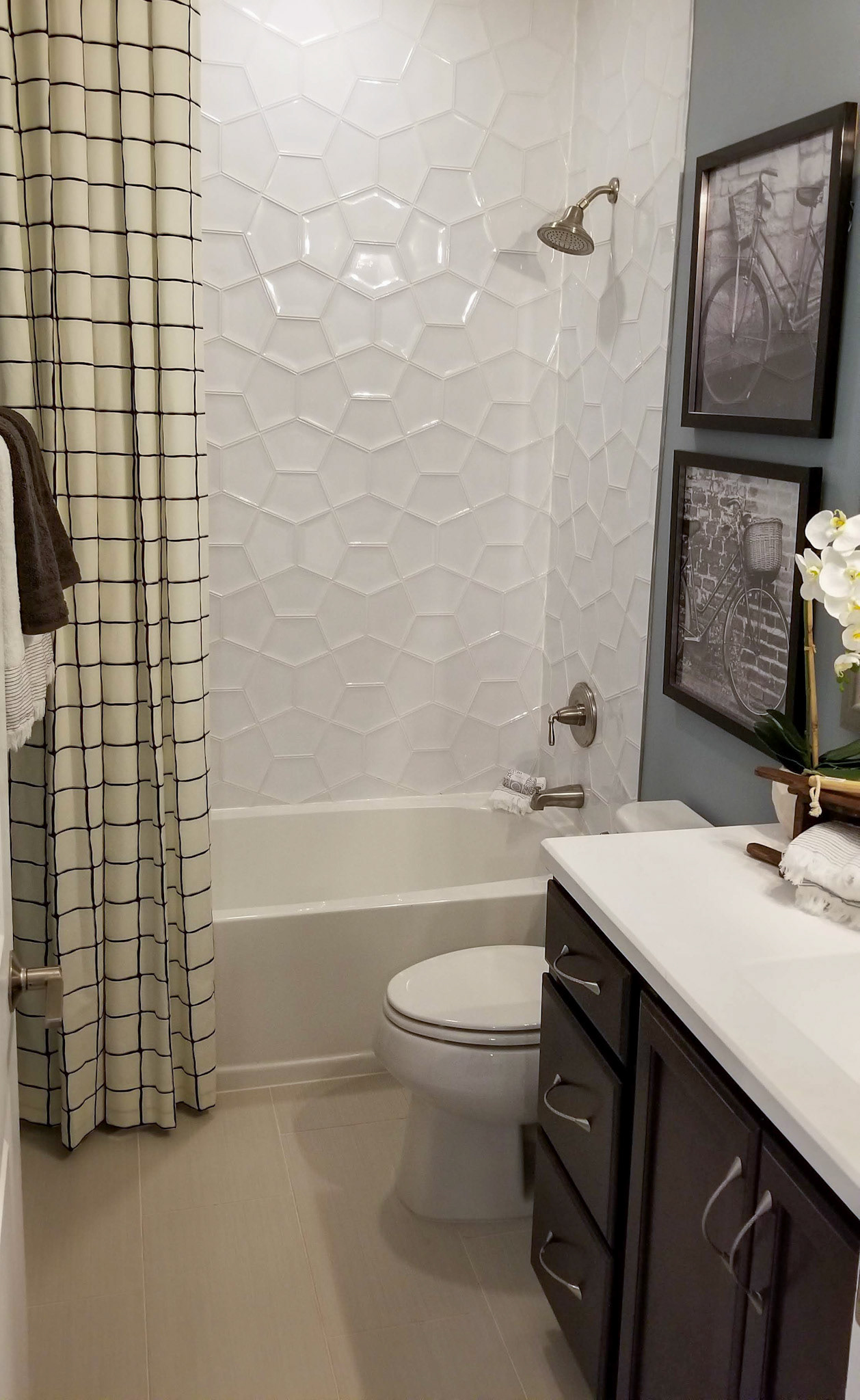 Personal Selections: Tile & lighting. Other selections made by Model Home Interiors.