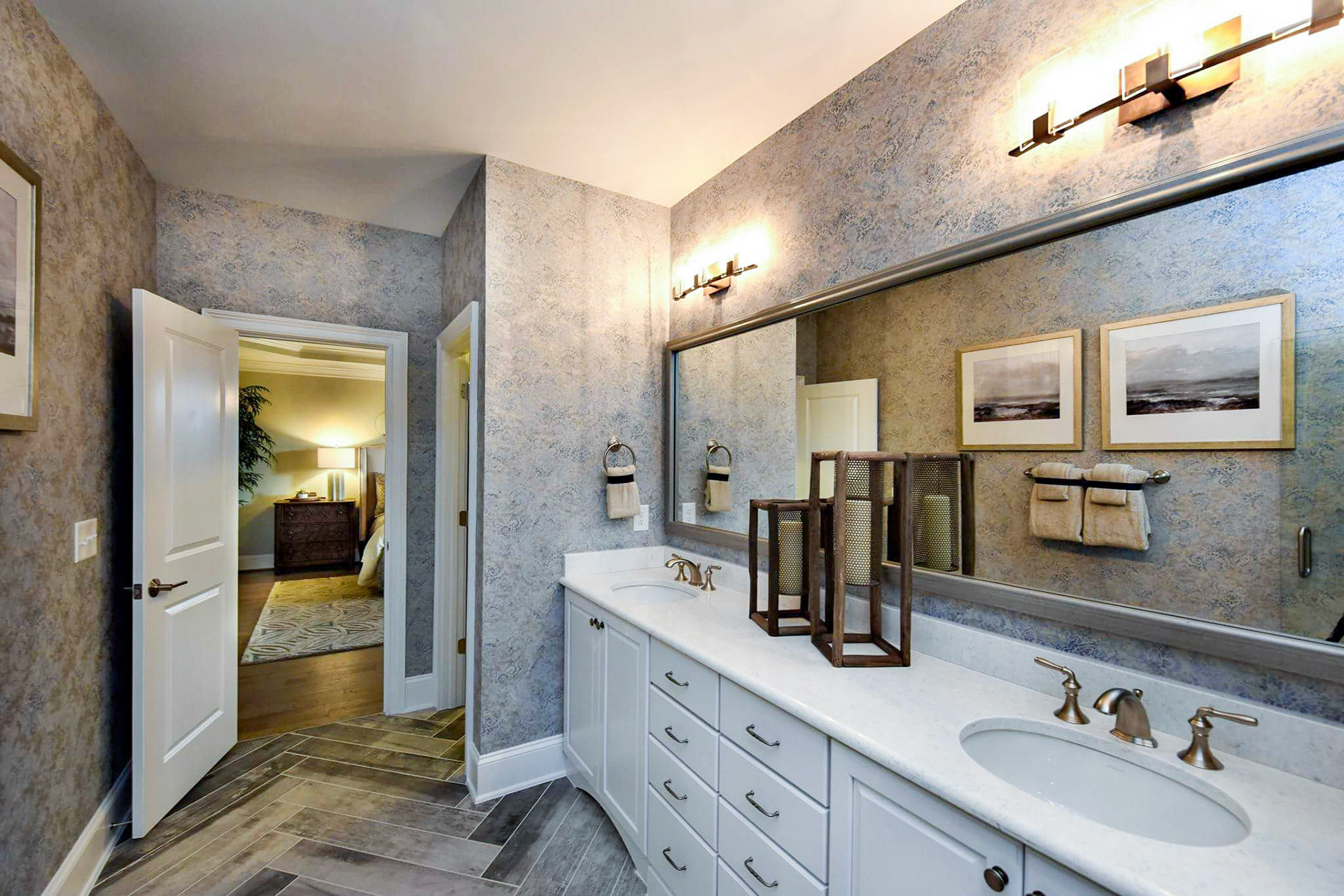 Personal Selections: Tile & lighting. Other selections made by Merchandising Concepts. Photo Credit: Stanley Martin Homes