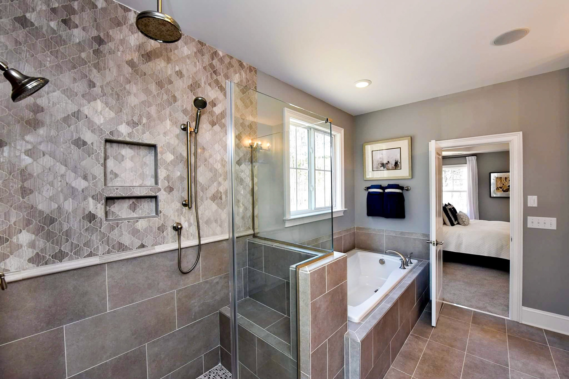 Personal Selections: Tile & lighting. Other selections made by Merchandising Concepts. Photo Credit: Stanley Martin Homes.