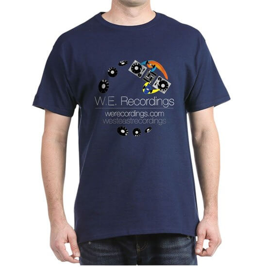 Merchandise: dark colored t-shirts with reversed logo