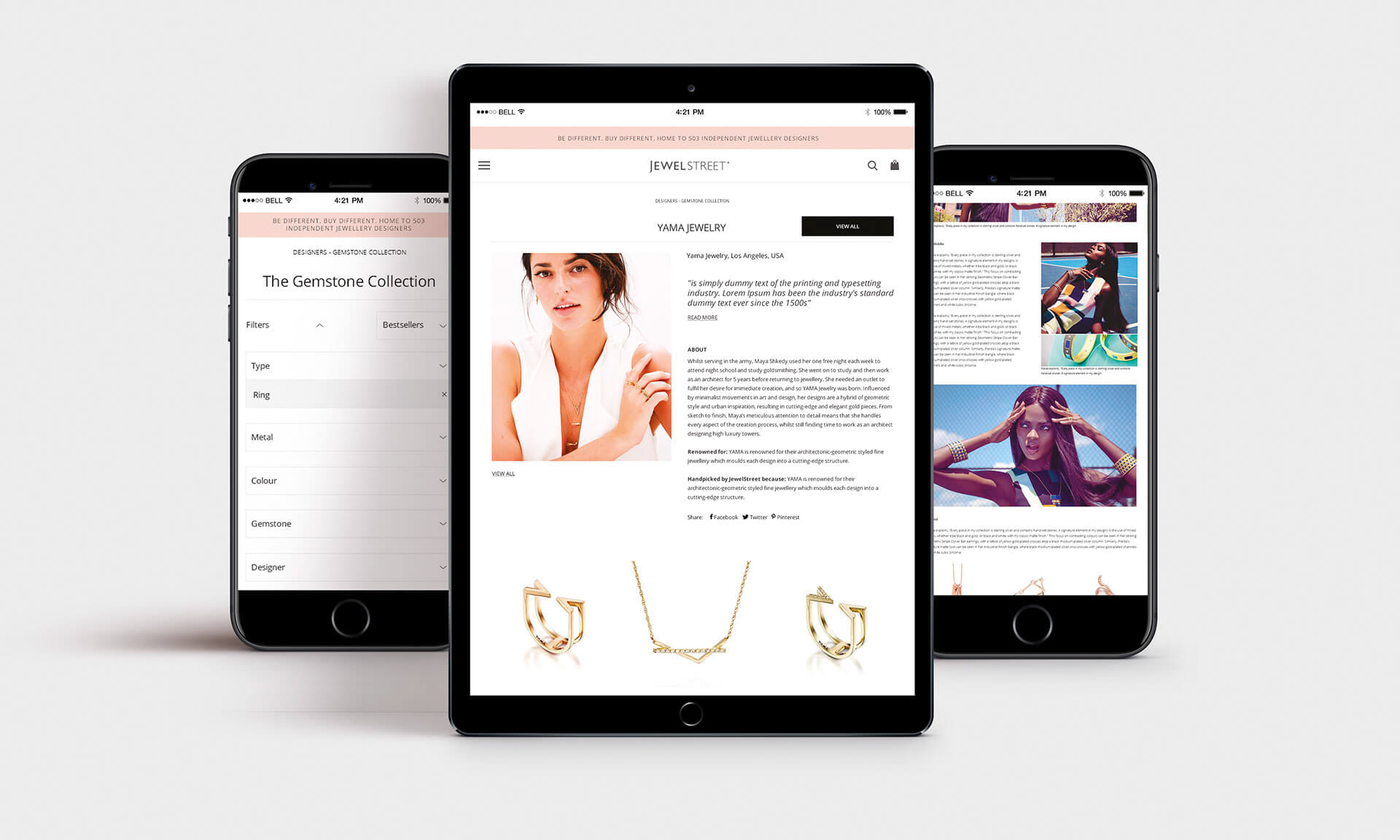 Web Design - Mobile Refine By Filter design, Boutique Landing Page & Online Editorial