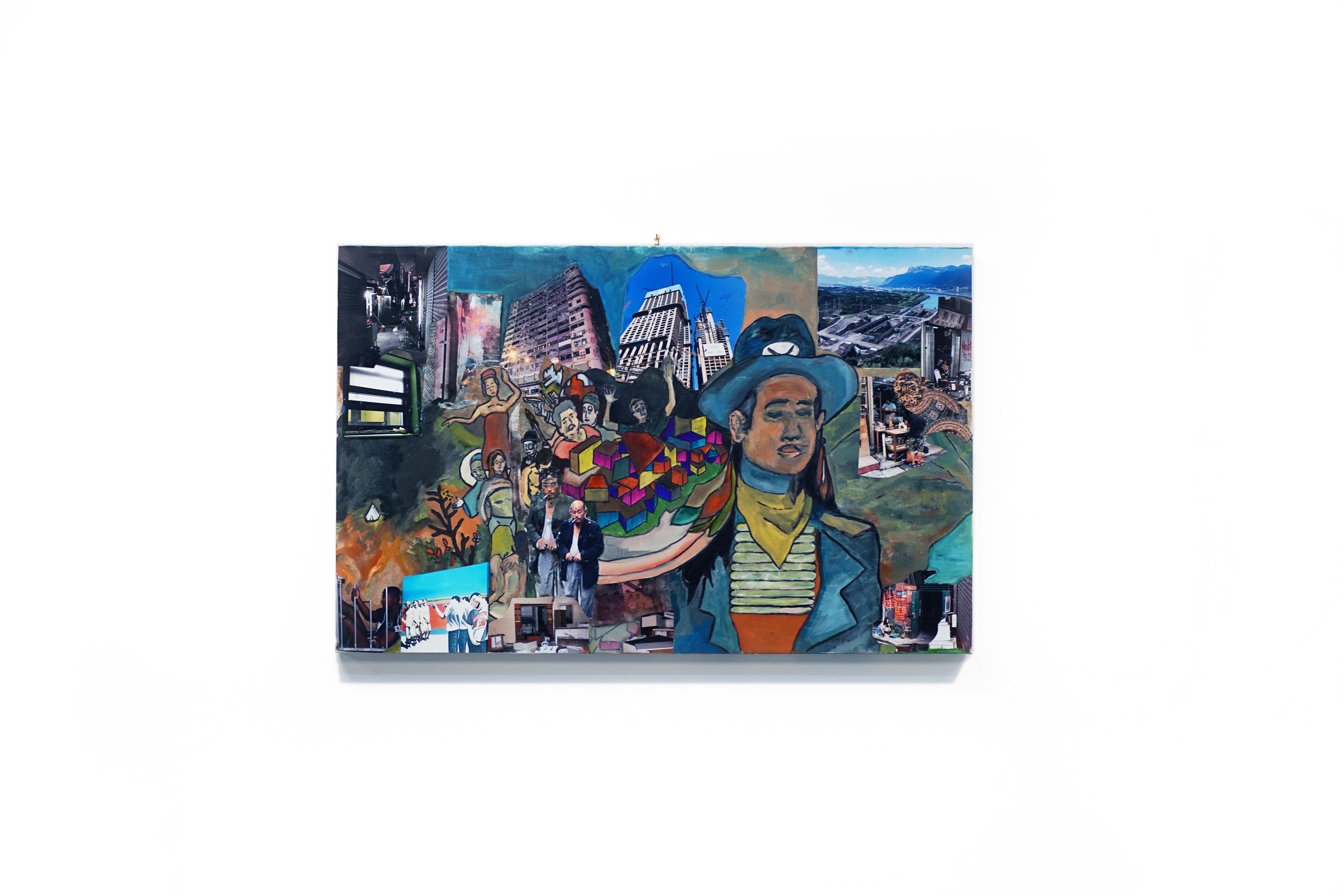 Hunter Ehlers, "Ever burn your village down", 2018 Marker and oil on canvas 30 × 48 inches