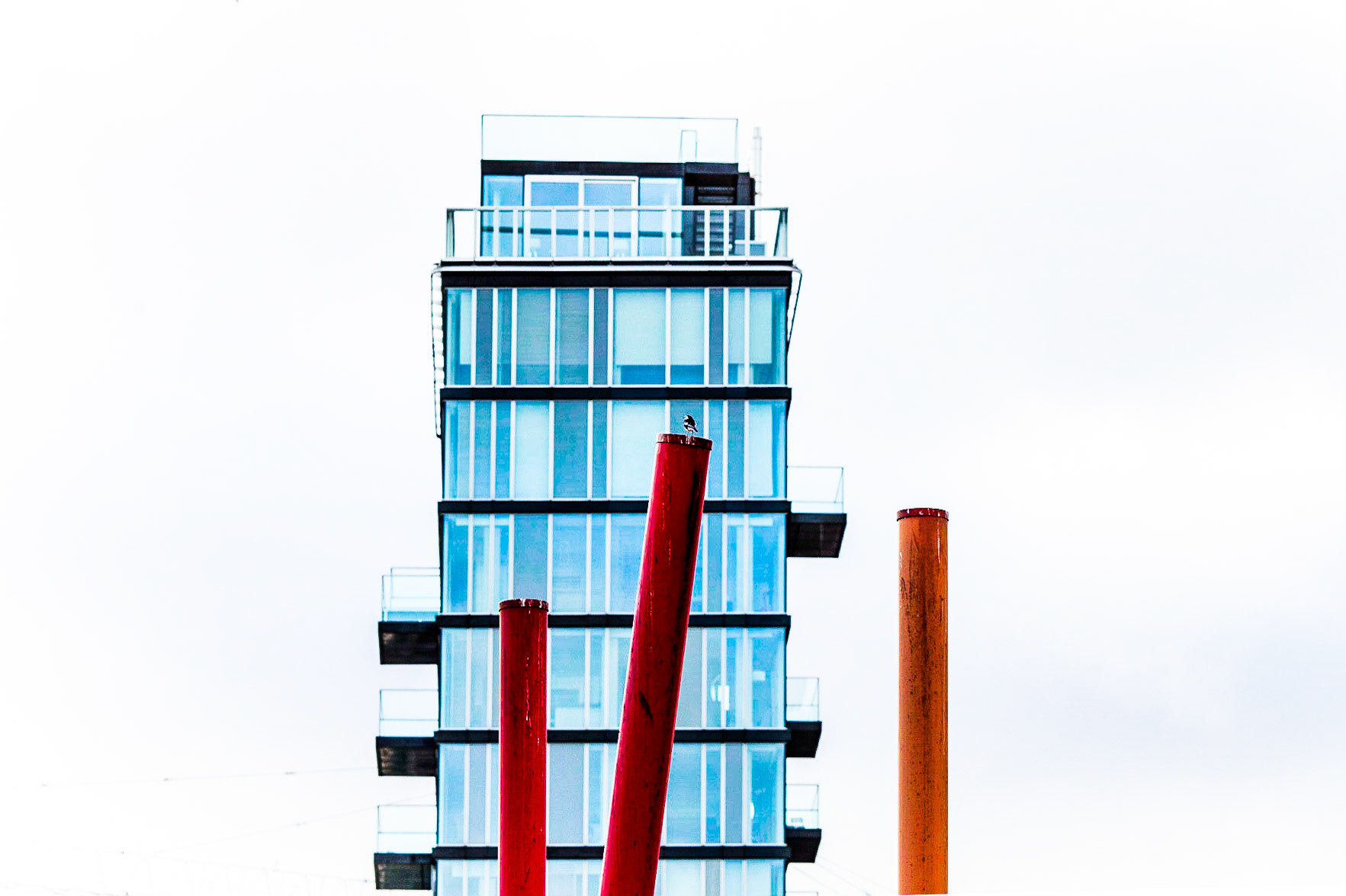 Looking at a building through artworks at Grand Canal Quay, Dublin