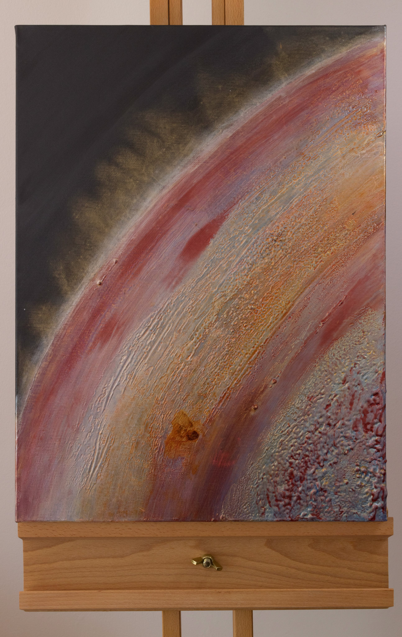 ELKYMY. ‘Tretā त्रेता’ Acrylic, polyurethane, powdered pigments (Mica) on deep edged stretched canvas. 24 x 18 inches (61 x 46 cm)