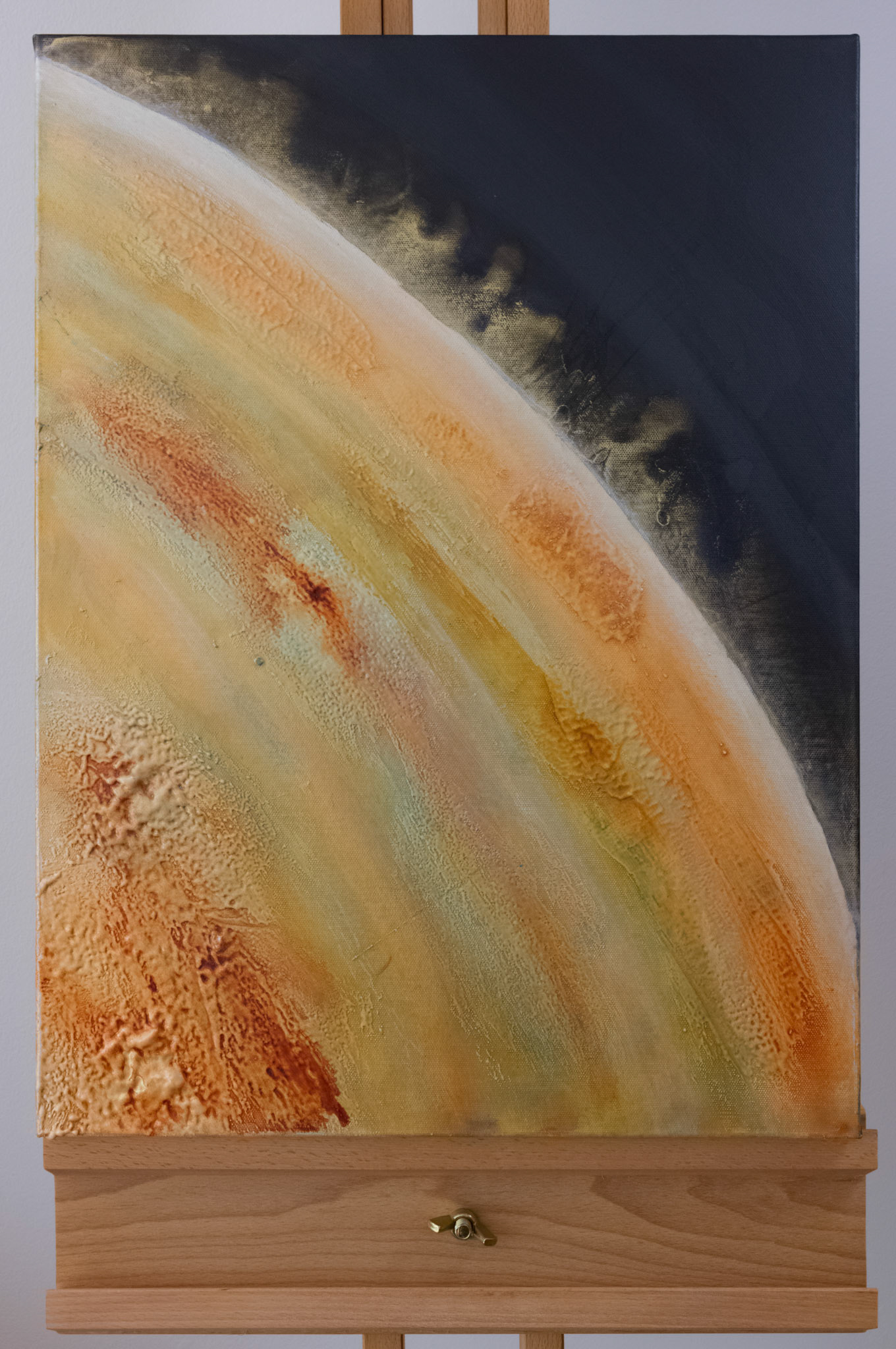 ELKYMY. ‘Kalī (कली)’ Acrylic, polyurethane, powdered pigments (Mica) on deep edged stretched canvas. 24 x 18 inches (61 x 46 cm)