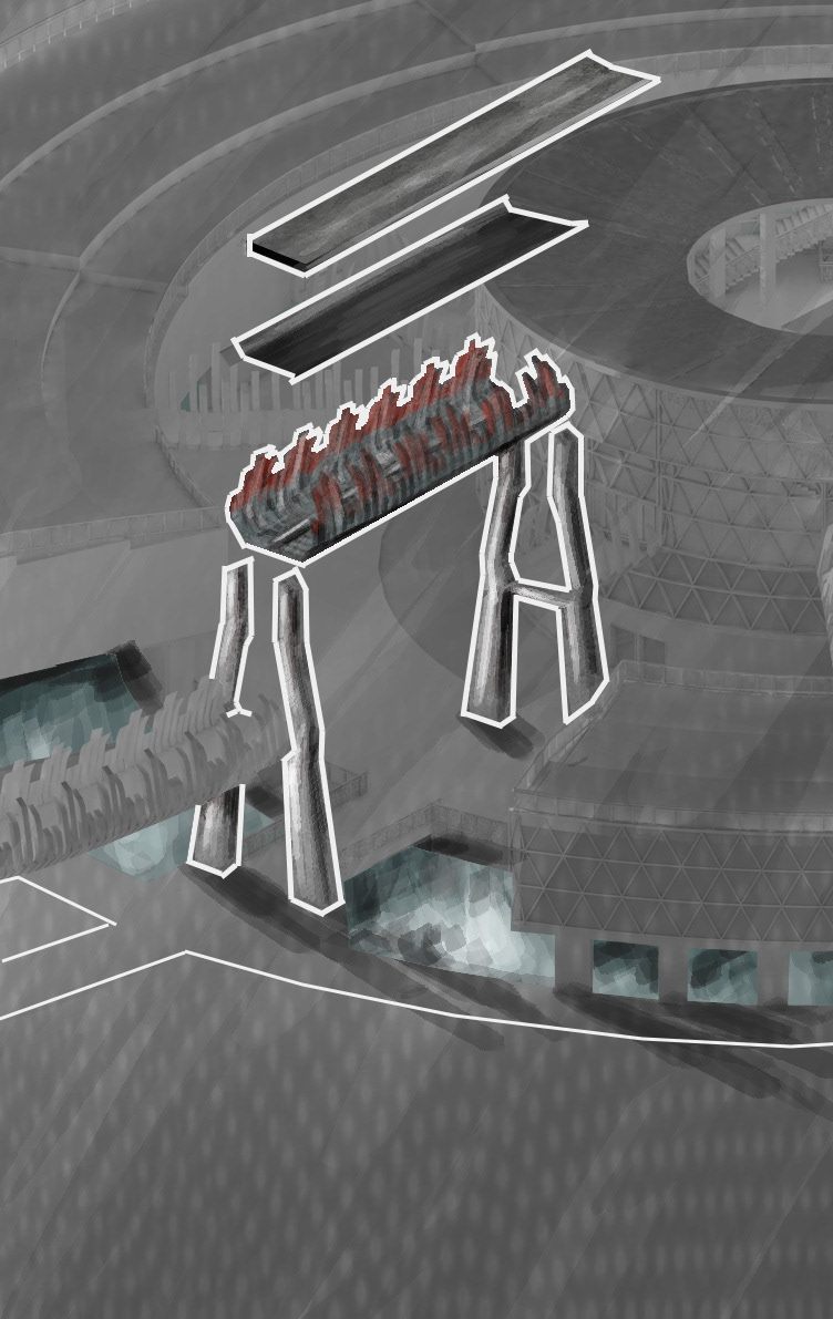 Exploded Axonometric depicting a segment of the bridge
