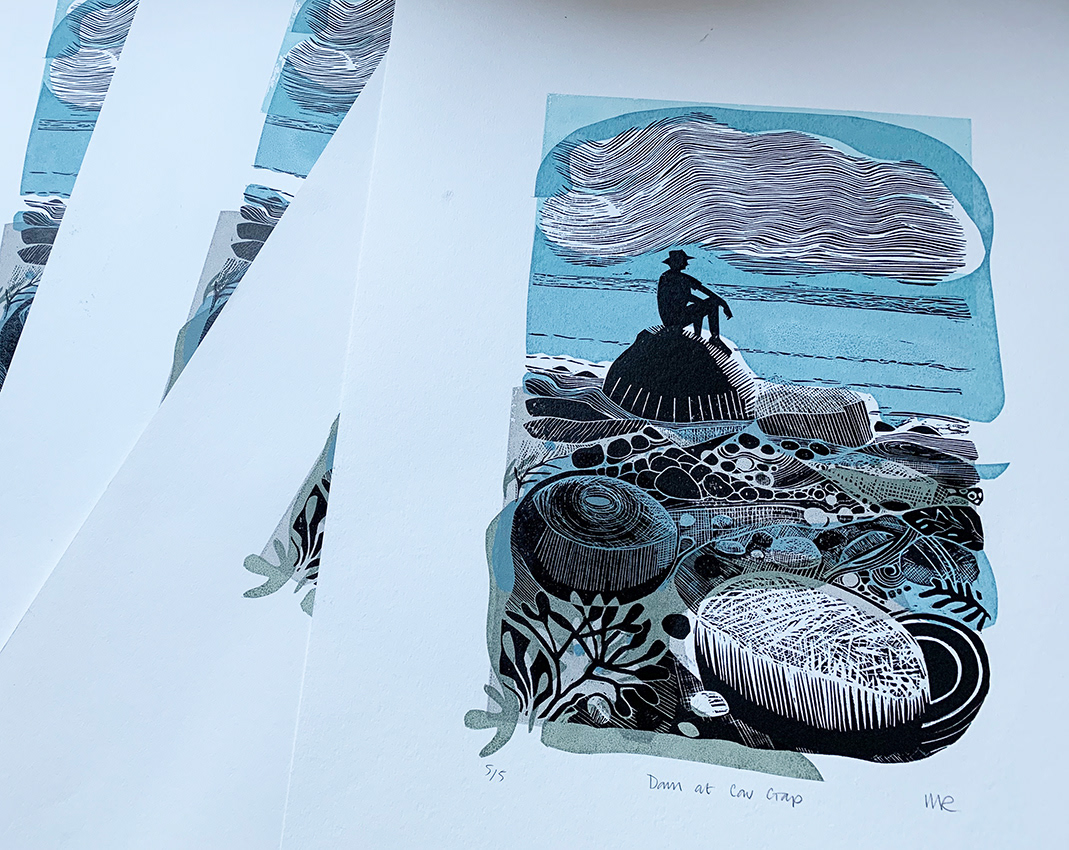 Linocut & Screenprint: Down at Cow Gap