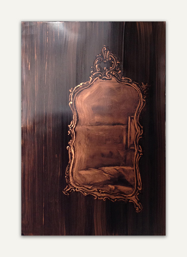 "Insides-outsides", huile sur feuille d'aluminium cuivrée, 30 x 20 cm