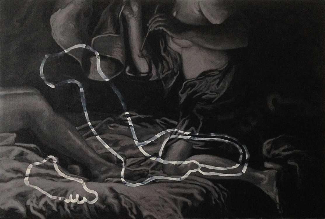 Nostalgie au premier degré - fusain et huile sur toile - 54 x 81 cm