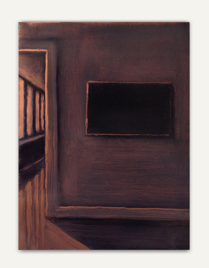 "Insides-outsides", huile sur feuille d'aluminium cuivrée, 30 x 20 cm