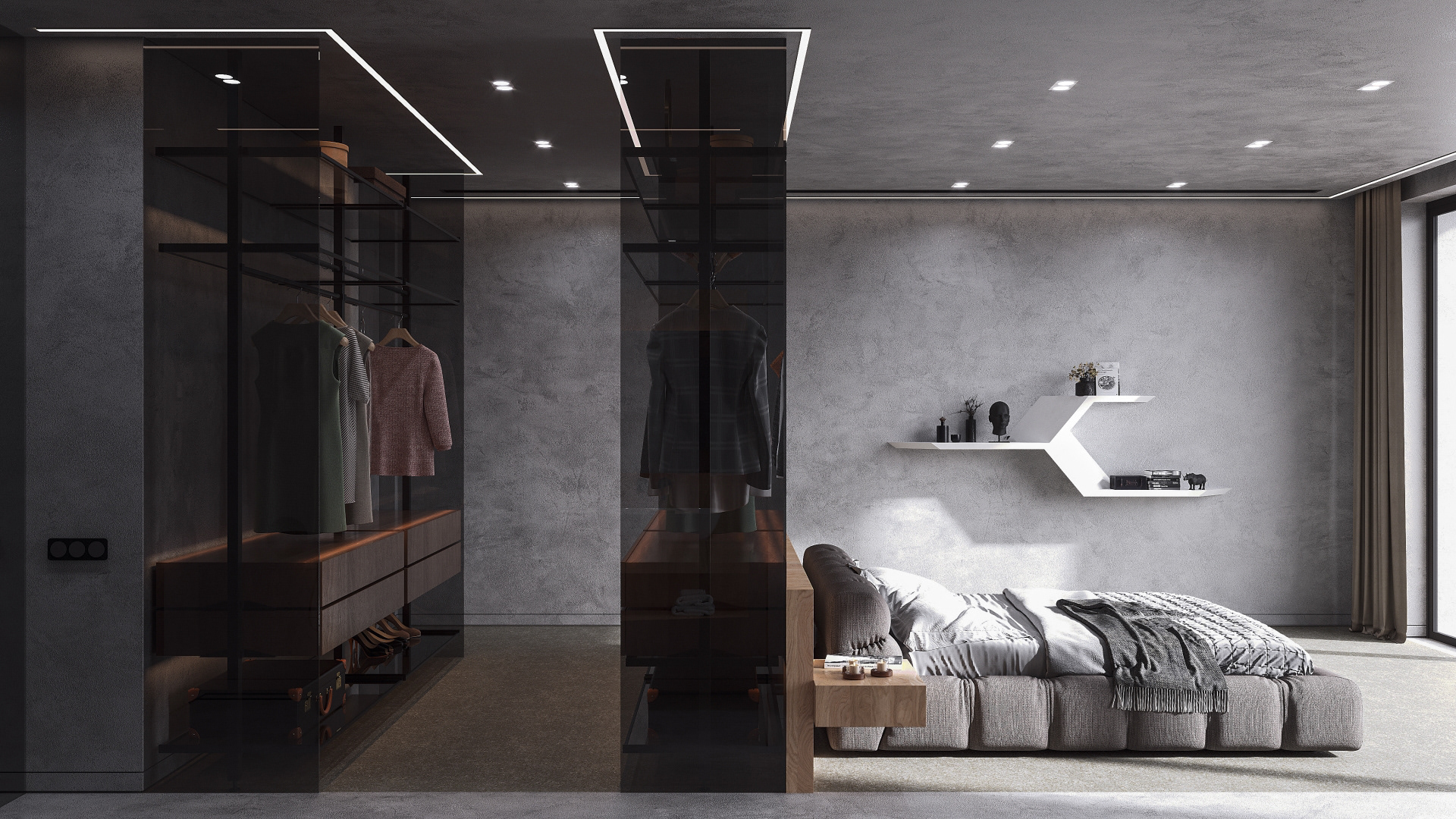 interior nash concrete minimal folding origami wood beton bebitalia graffiti minimalistic living sofa fireplace lighting tv area pot shelves view kitchen island stainless steel armchair master bedroom wardrobe glass tinted bathroom antoniolupi