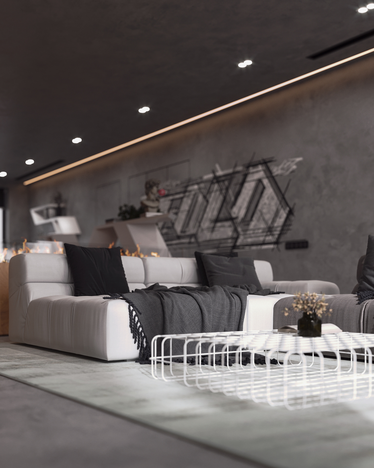 interior nash concrete minimal folding origami wood beton bebitalia graffiti minimalistic living sofa fireplace lighting