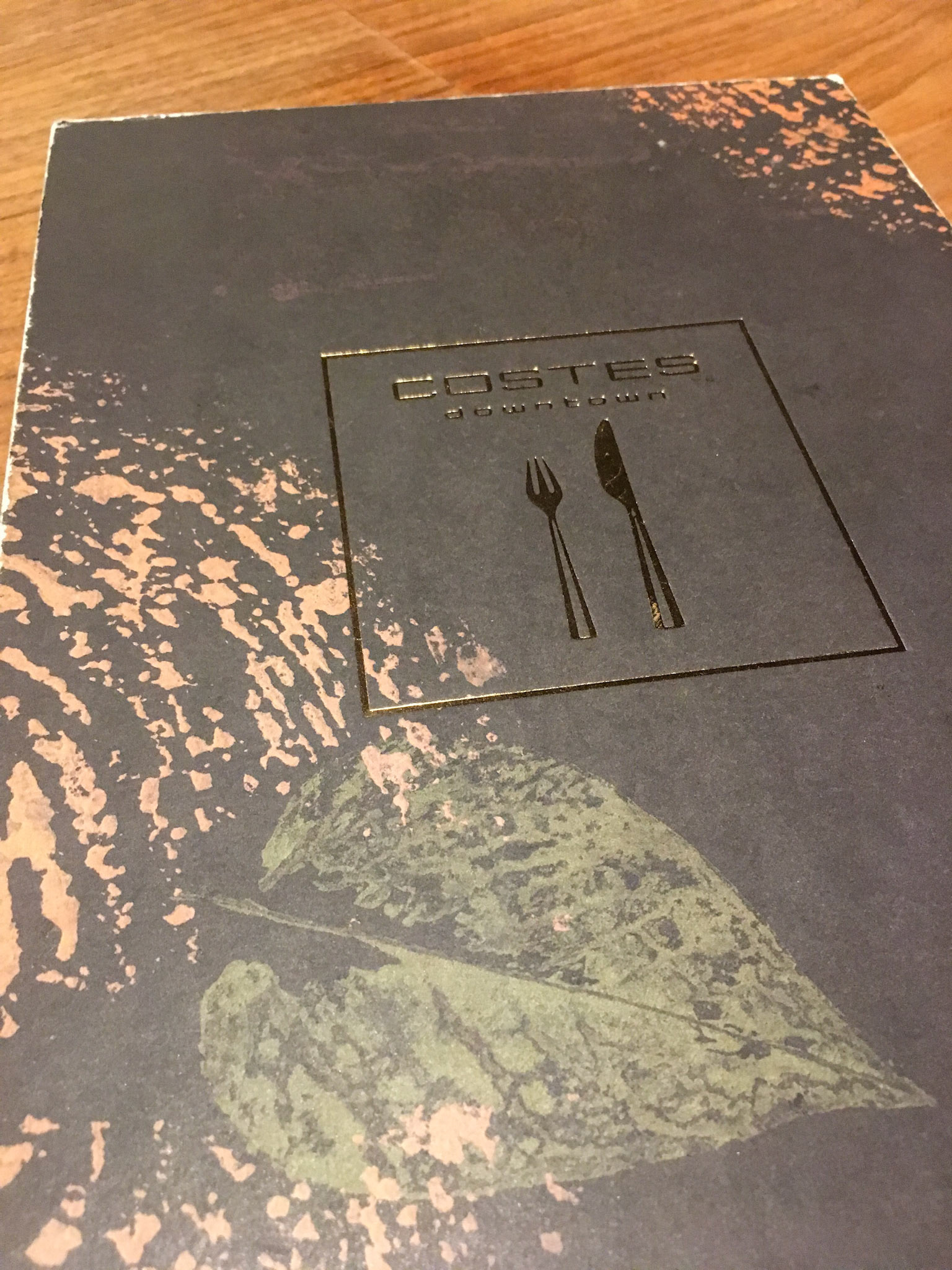 Menu with Leaf Print - Costes Downtown Restaurant - Budapest