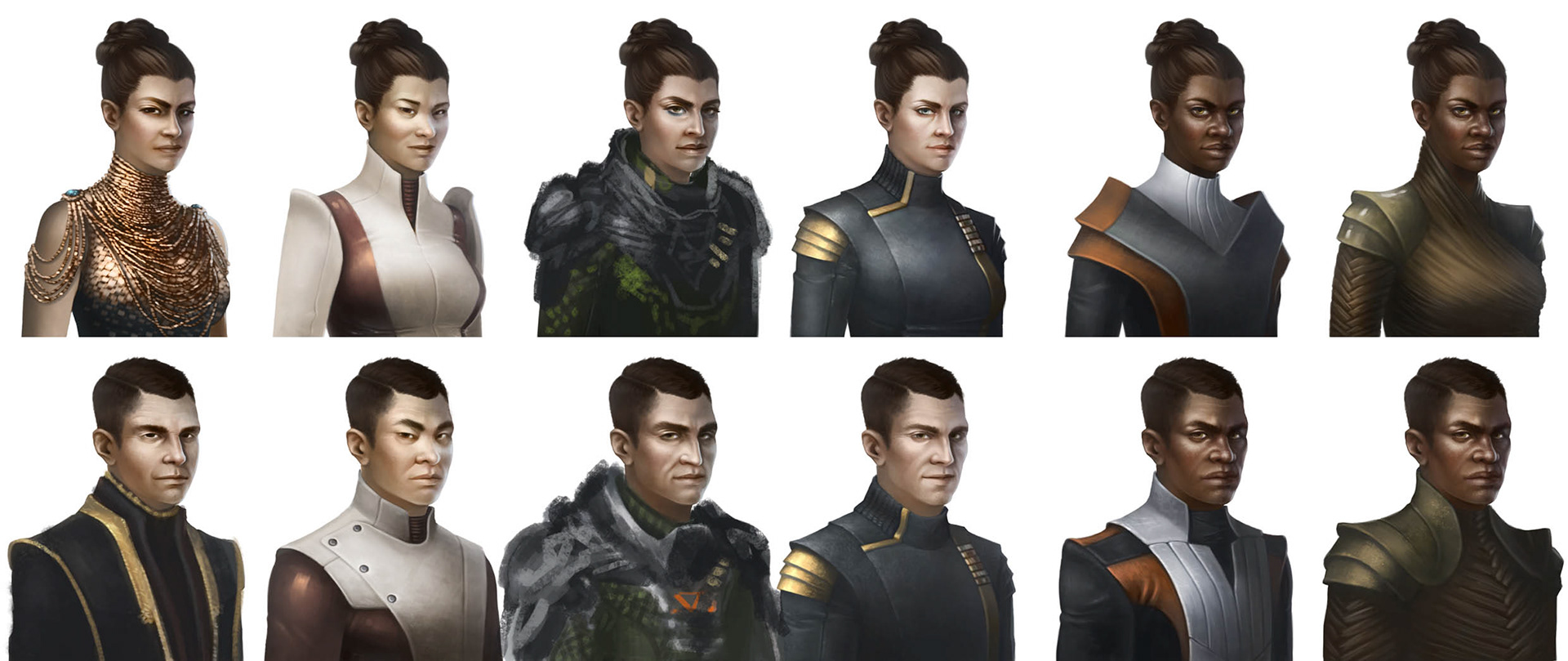 Different human and clothes styles for Stellaris.