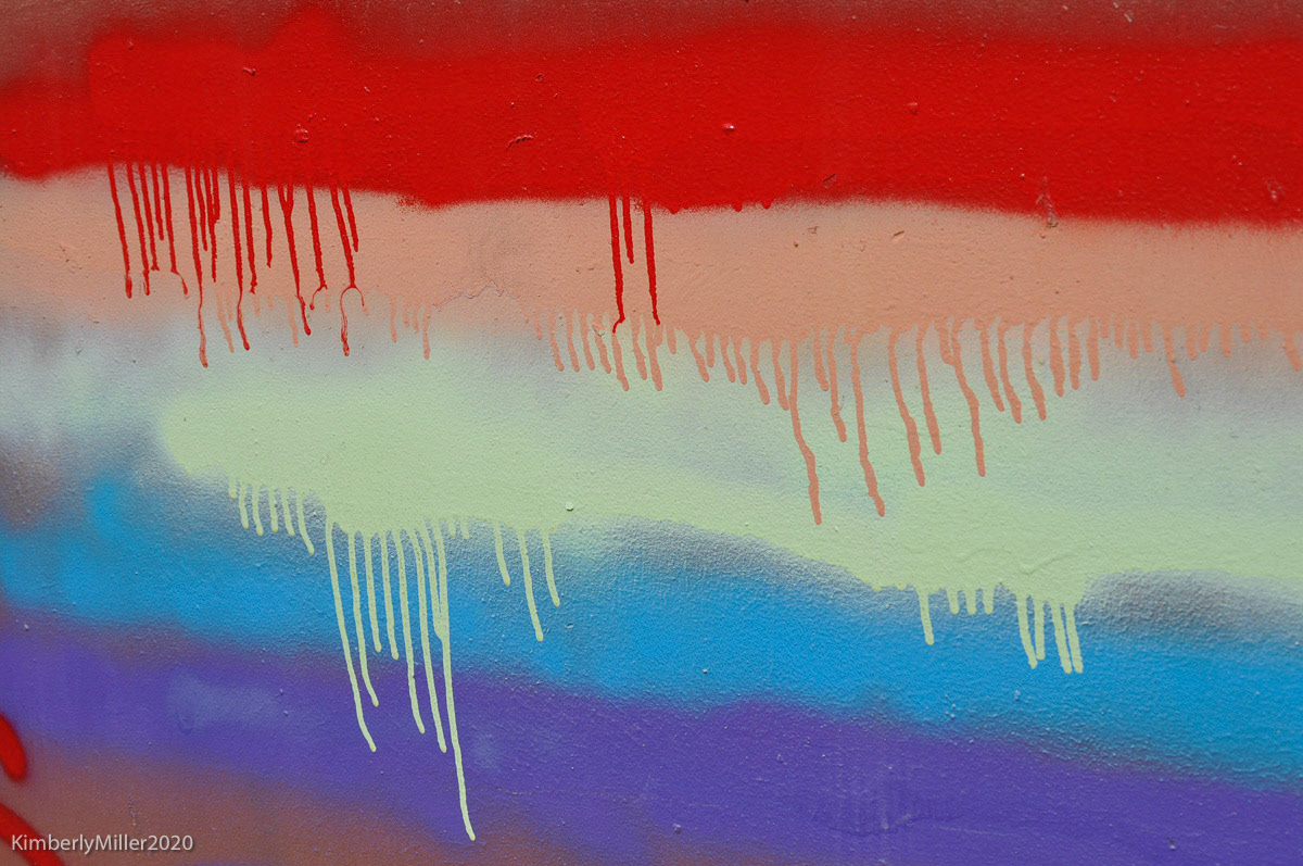 Drip: Capturing the over spray from the graffiti artists on the Boise Depot bridge, 20200906 @ 1547, Boise Depot, Miller, The colors and texture drew me to this part of the bridge to capture the different color drips running over the other colors. Camera Settings: Nikon D500, ISO 100, 55mm, f/9, 1/320s