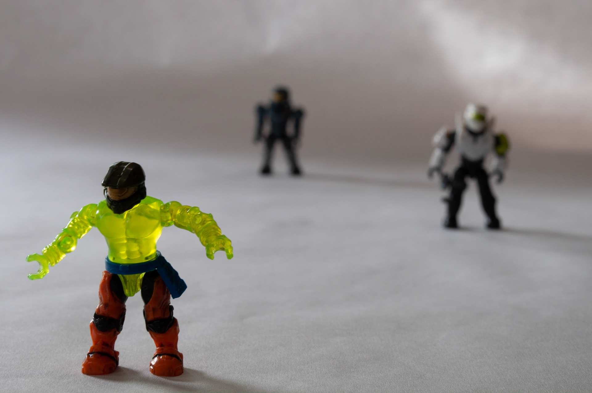 Foreground Focus 1: Lime Figure, Focusing on the foreground figure in 1/4 F16, 20200925, Kitchen table, Miller, Out of the 5 foreground focus pictures I took this was the most appealing and over all my favorite shot of the session. Camera Settings: Nikon D500, ISO 100, 55mm, f/16, 1/4s