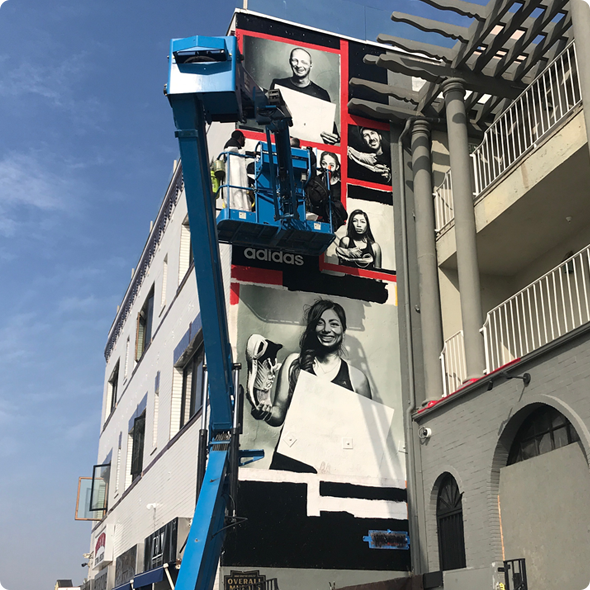hand-painted mural wall work in progress