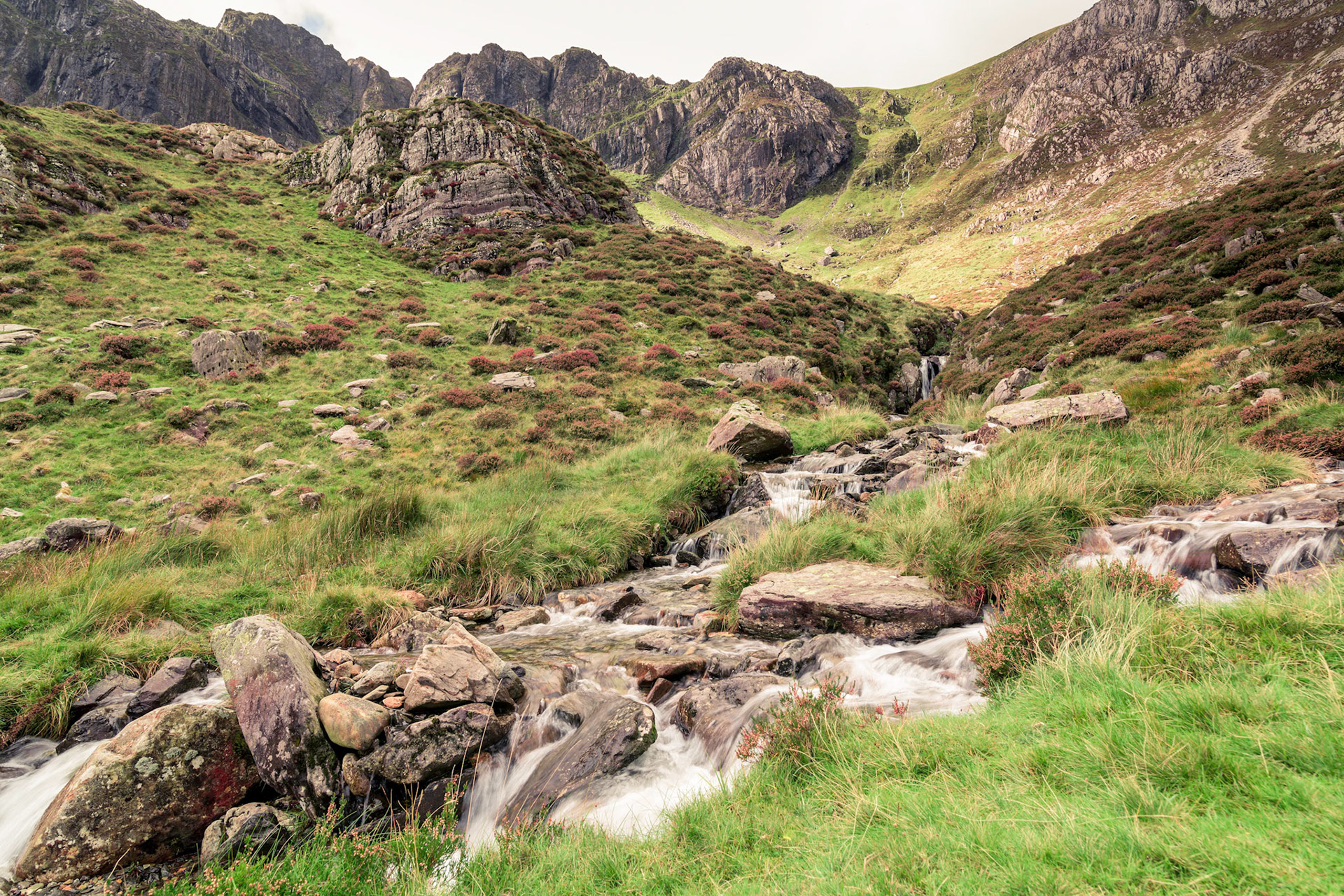 Mountain stream on the Cwm Idwal track in the Snowdonia National Park in North Wales