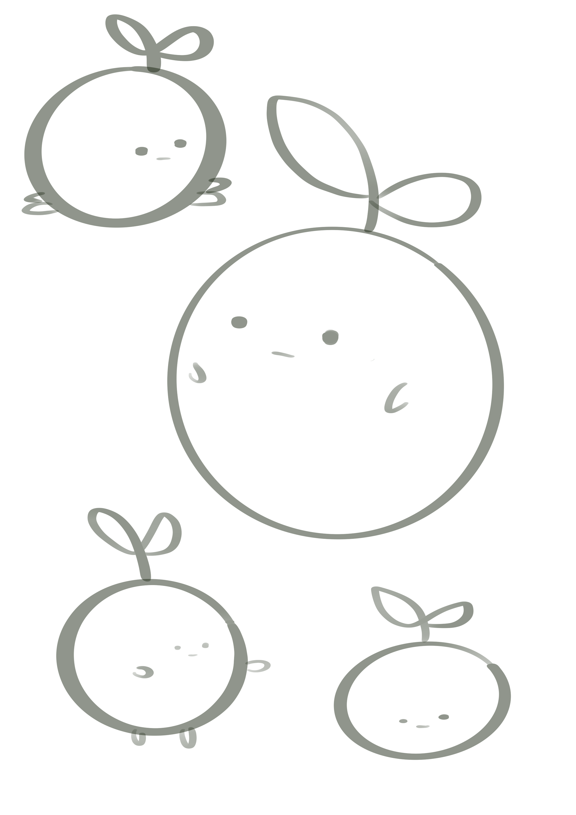 Sample sketches for Moss character - simplistic shape and features