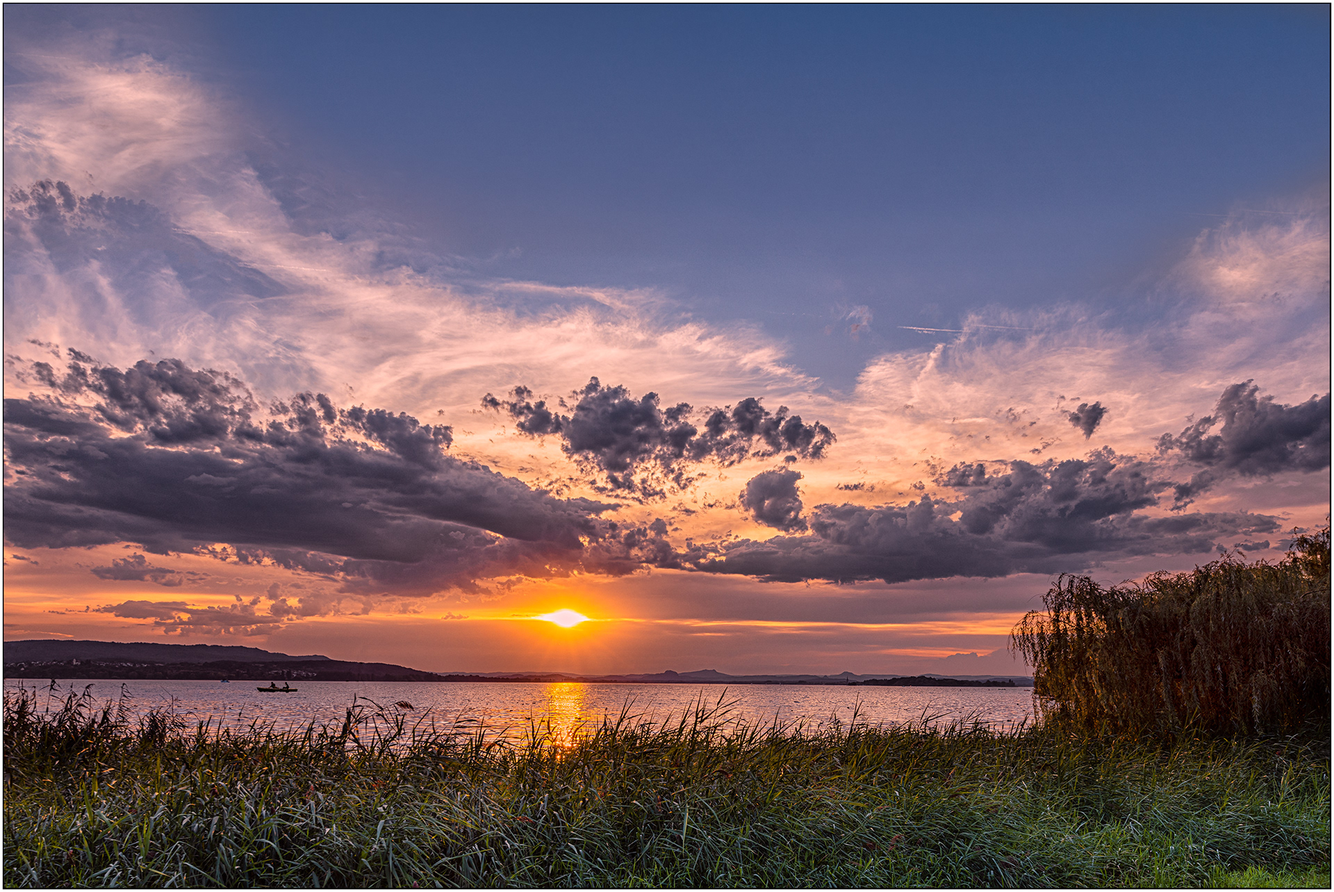 Lake Constance - sunset on the Reichenau island - view towards Lake Zell