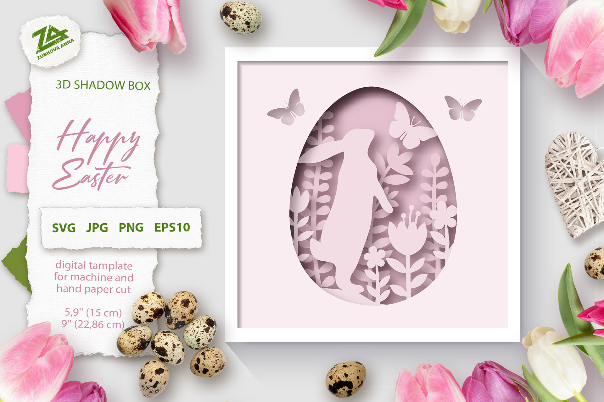 Download Anna Zubkova Shadow Box Happy Easter Template With Bunny