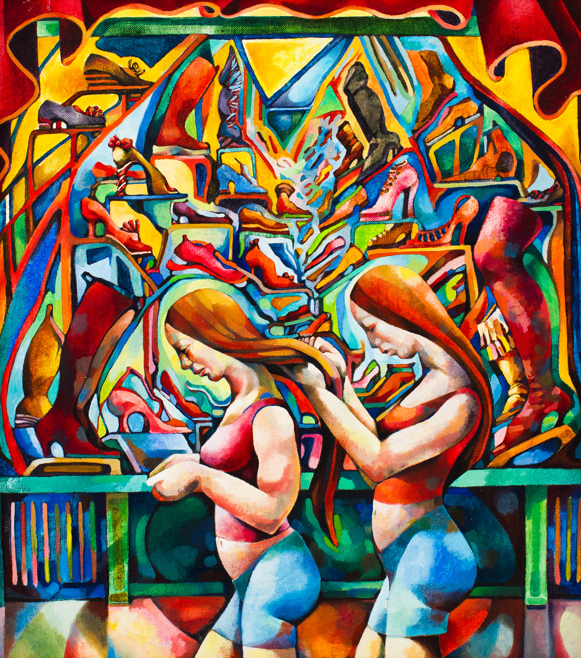 Twins Fix hair outside Shoe Shop