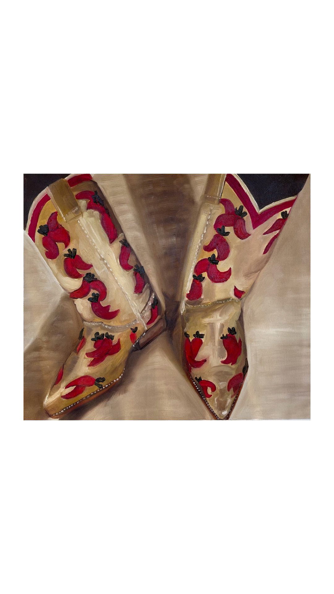 "Spicy Boots", 2021, oil on canvas roll.