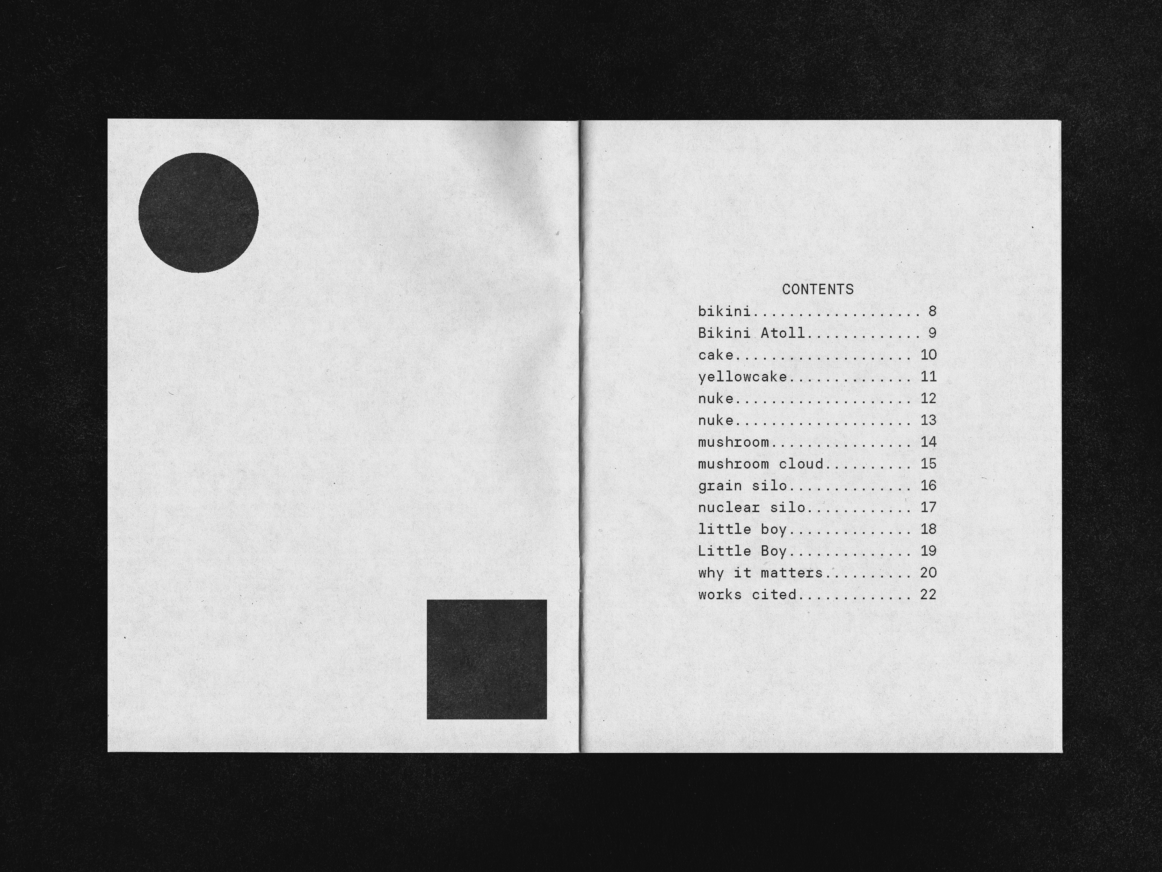 table of contents