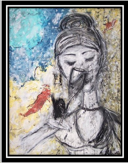 "Just Married" Acrylic, Ink, Pastel On Paper 22x28"