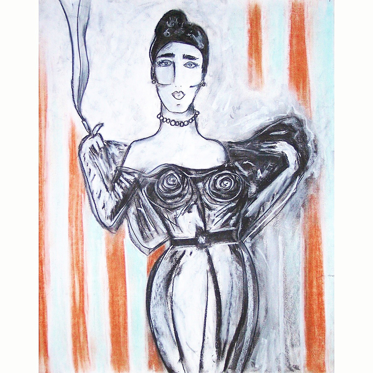 "Poser" Acrylic, Ink, Pastel on Paper 22x28" (Sold)
