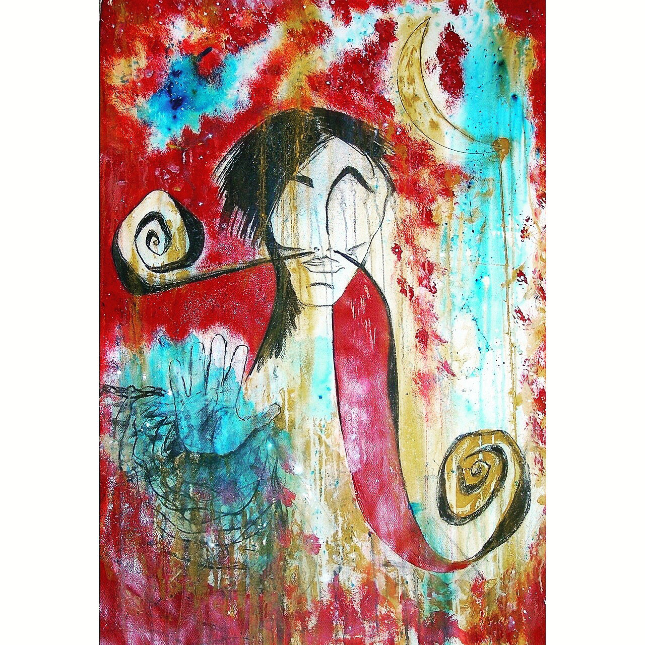 "Dali's Moustache" Acrylic, Ink, Pastel on Paper 30x40"