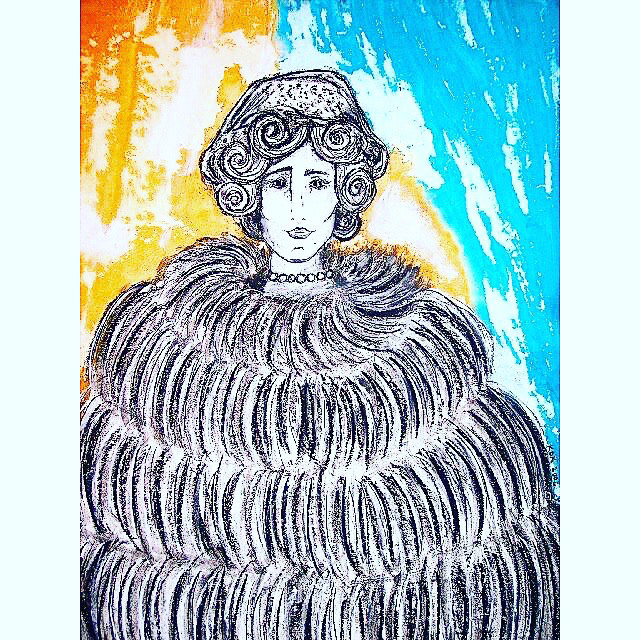 "At The Ball" Acrylic, Ink, Pastel on Paper 22x28" (Sold)