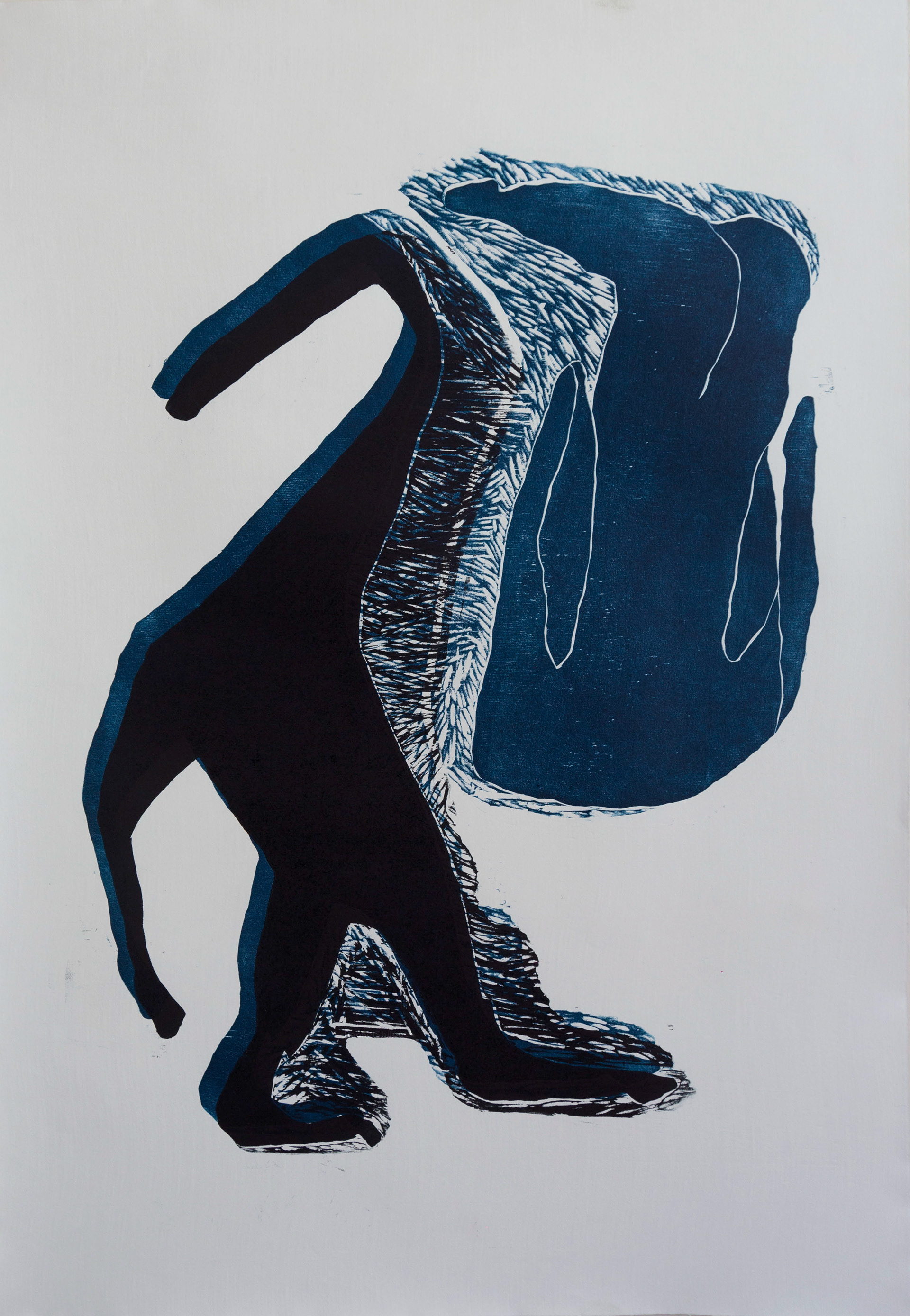 Blue Couple, woodcut, 30x22", 2017