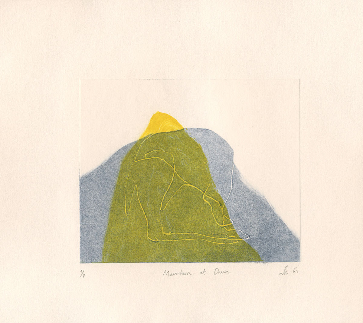 Mountain at Dawn, monoprint, 6x9", 2017