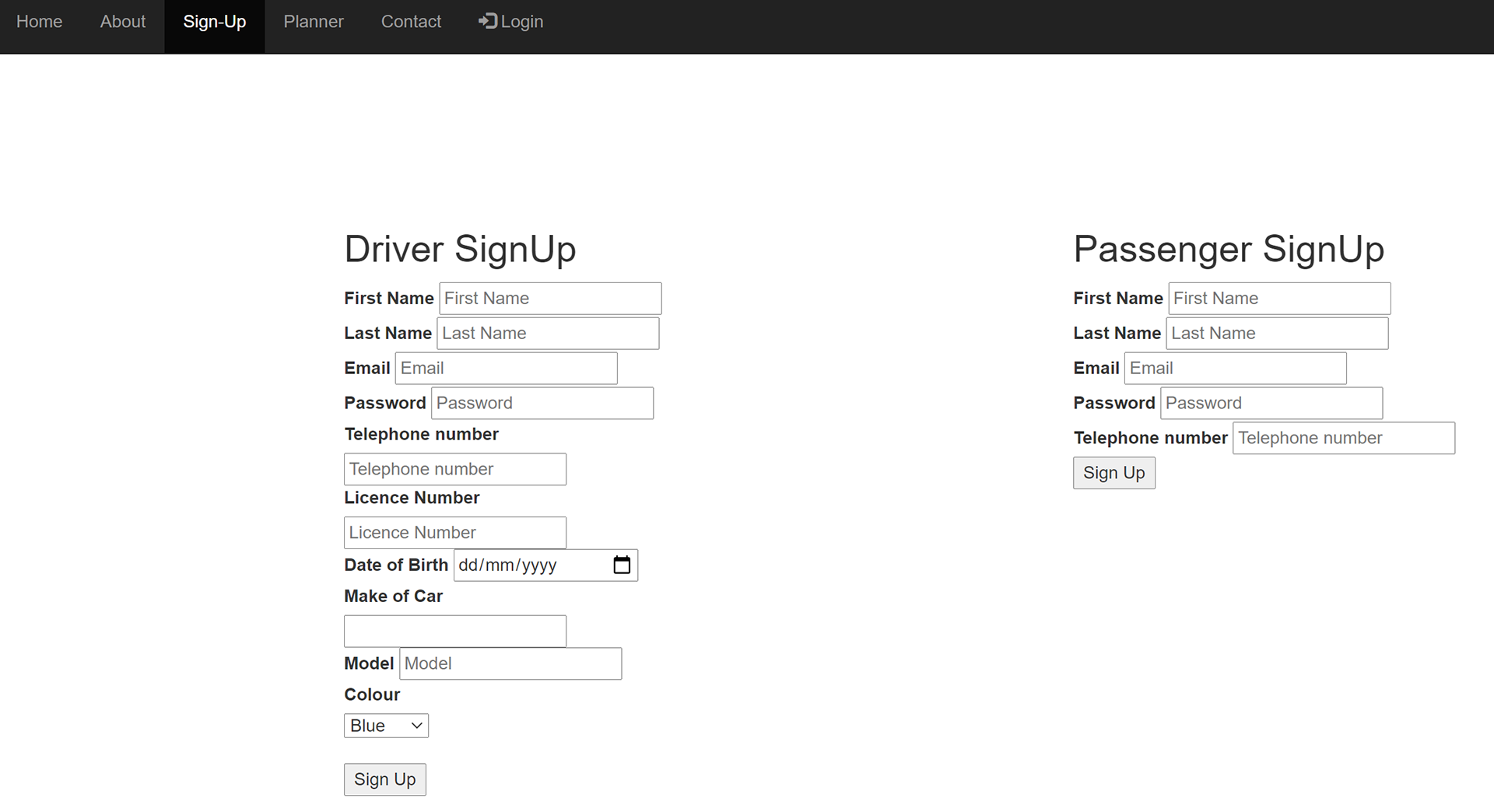 Sign-up page