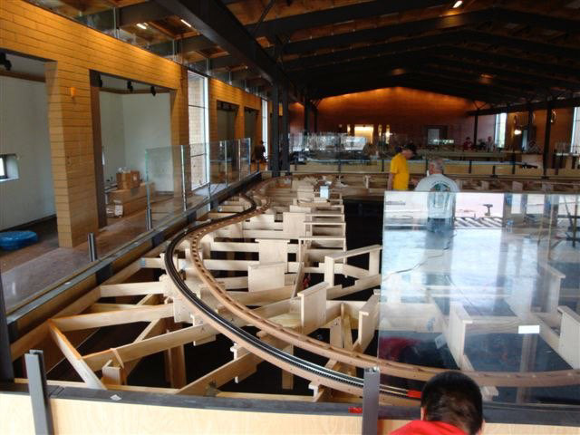 Track on the public loop is 3/4 finished. Light reflections off the glass will mean lots of hand prints as visitors try to shade the glare.