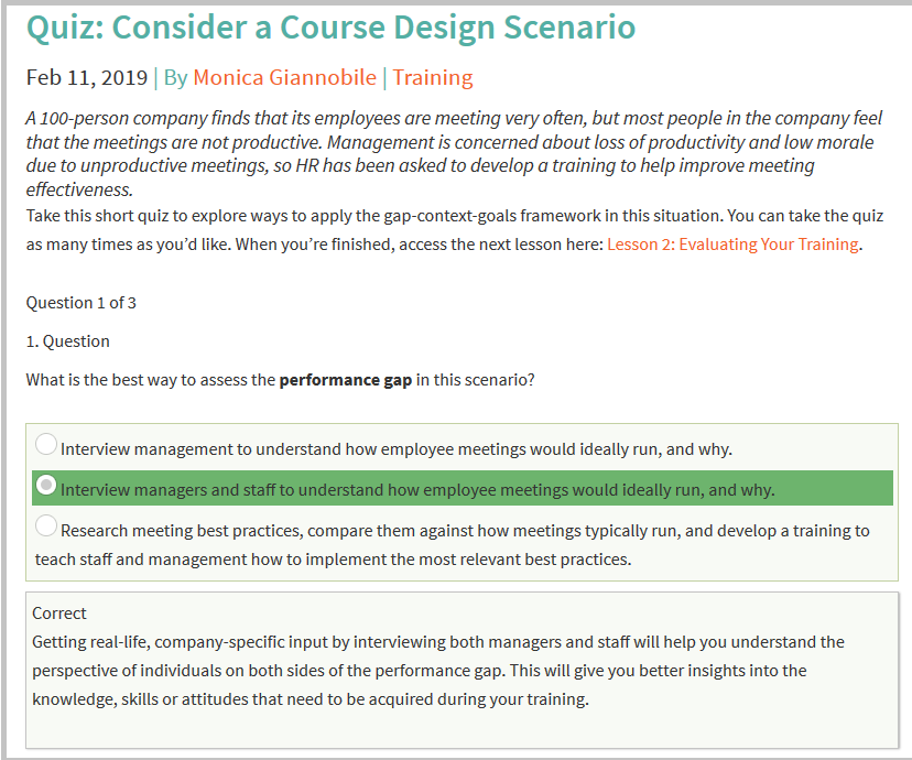 A sample quiz from the course